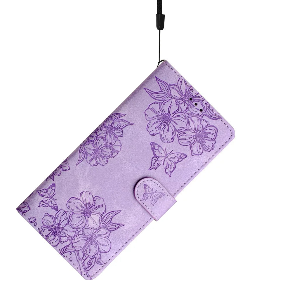 For Samsung Galaxy S26 Ultra Case Butterfly Flower Pattern Skin-Touch Leather Phone Cover - Purple - 4