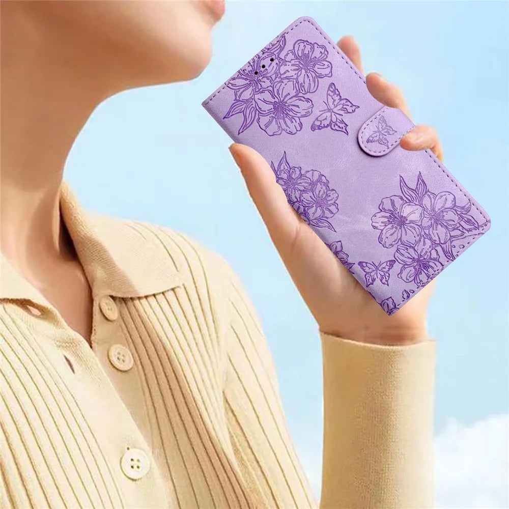 For Samsung Galaxy S26 Ultra Case Butterfly Flower Pattern Skin-Touch Leather Phone Cover - Purple - 5