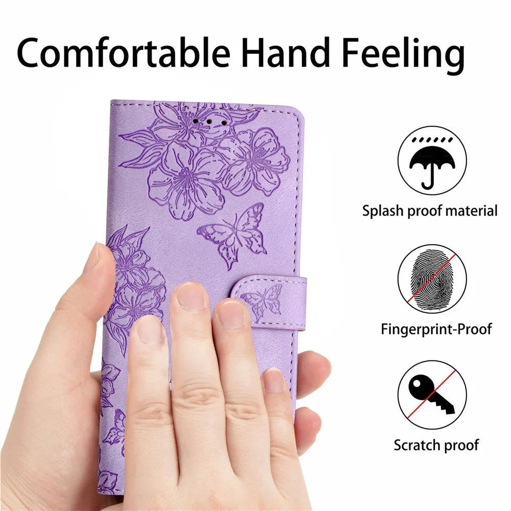 For Samsung Galaxy S26 Ultra Case Butterfly Flower Pattern Skin-Touch Leather Phone Cover - Purple - 6