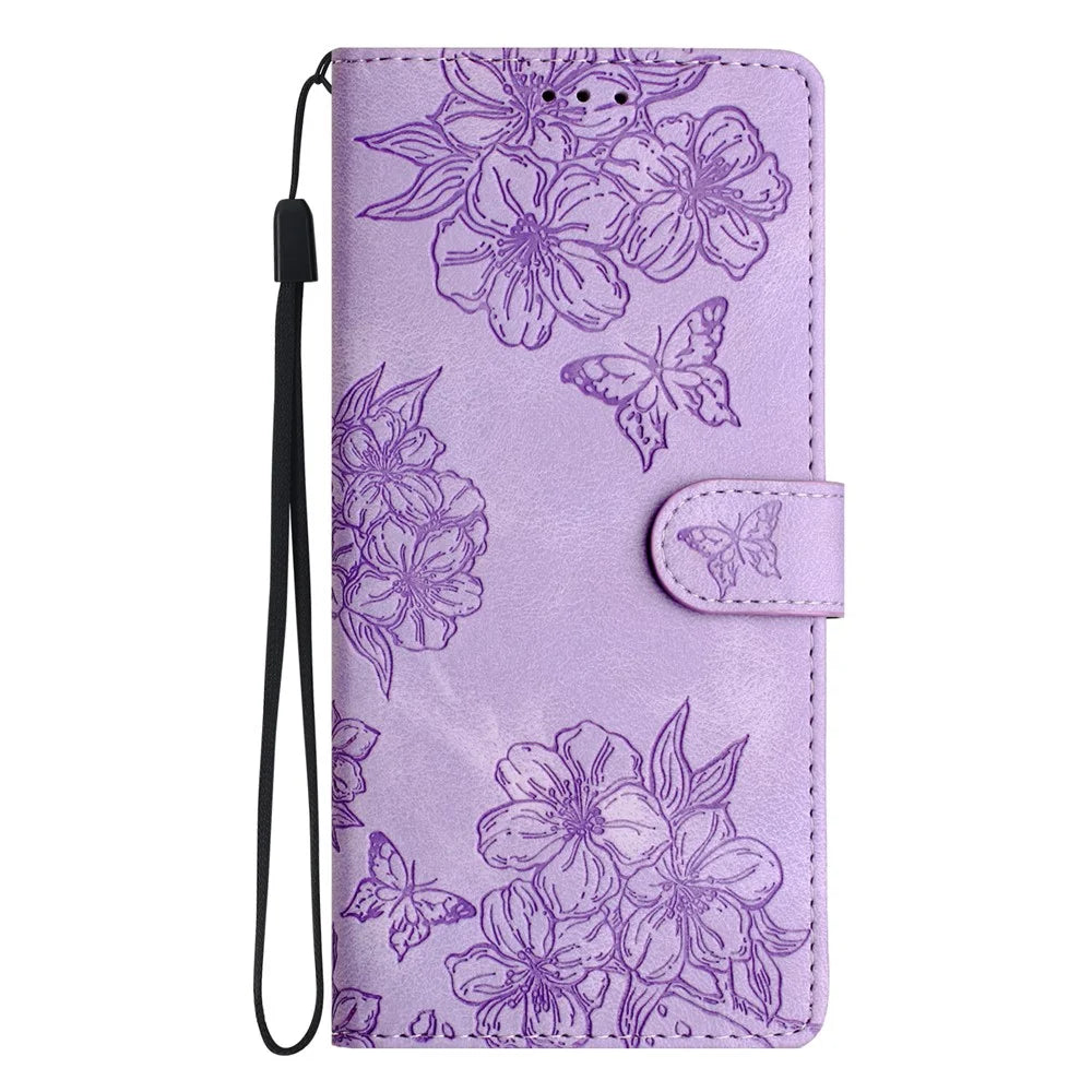 For Samsung Galaxy S26 Ultra Case Butterfly Flower Pattern Skin-Touch Leather Phone Cover - Purple - 7