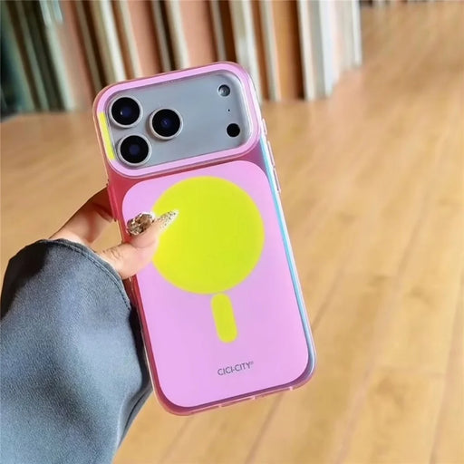 CICI-CITY For iPhone 17 Pro Case Compatible with MagSafe PC + TPU IMD Dual Color Phone Cover - Pink / Yellow - 2