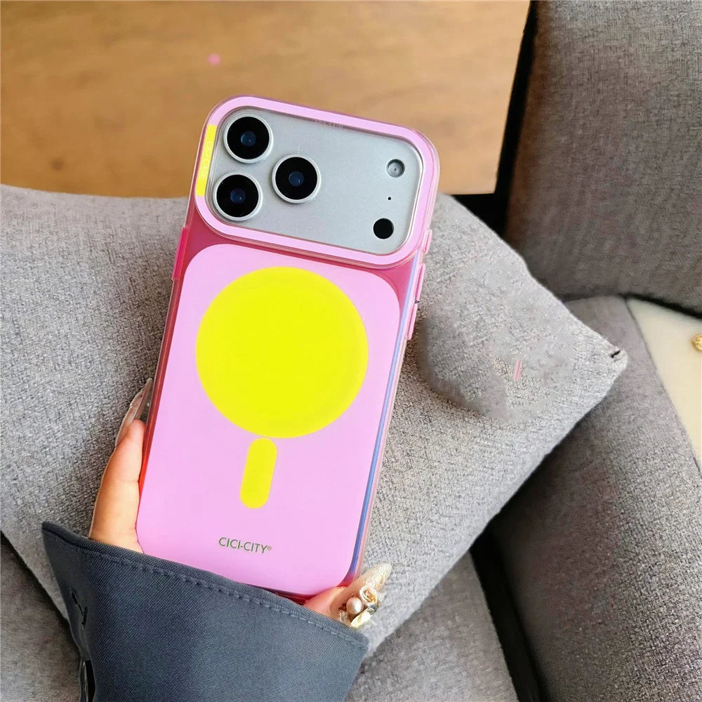 CICI-CITY For iPhone 17 Pro Case Compatible with MagSafe PC + TPU IMD Dual Color Phone Cover - Pink / Yellow - 3