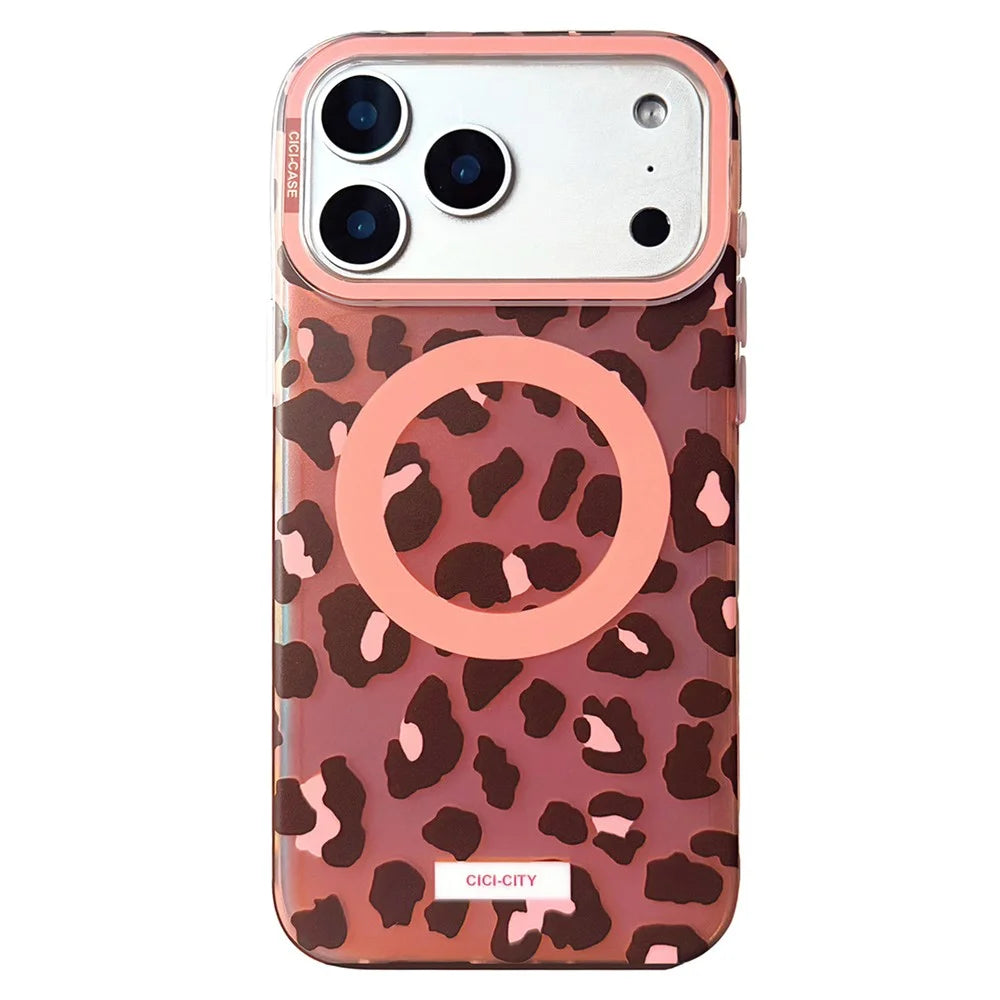 CICI-CITY For iPhone 17 Pro Case Compatible with MagSafe PC + TPU IMD Pattern Print Phone Cover - Brown / Leopard - 1