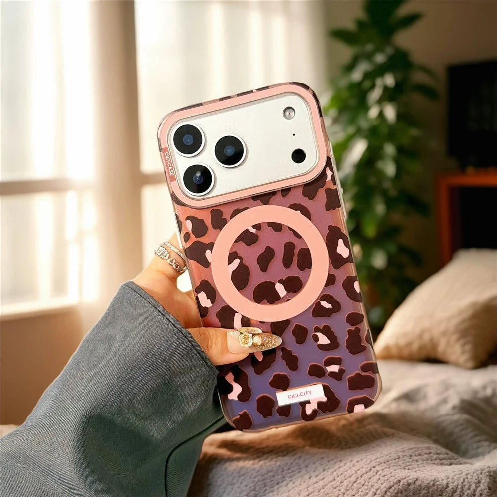 CICI-CITY For iPhone 17 Pro Case Compatible with MagSafe PC + TPU IMD Pattern Print Phone Cover - Brown / Leopard - 2
