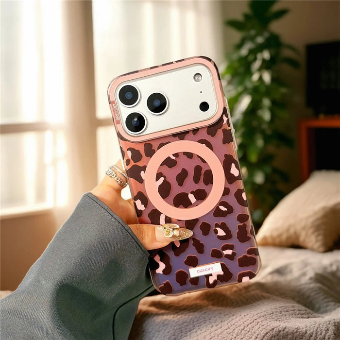 CICI-CITY For iPhone 17 Pro Case Compatible with MagSafe PC + TPU IMD Pattern Print Phone Cover - Brown / Leopard - 2