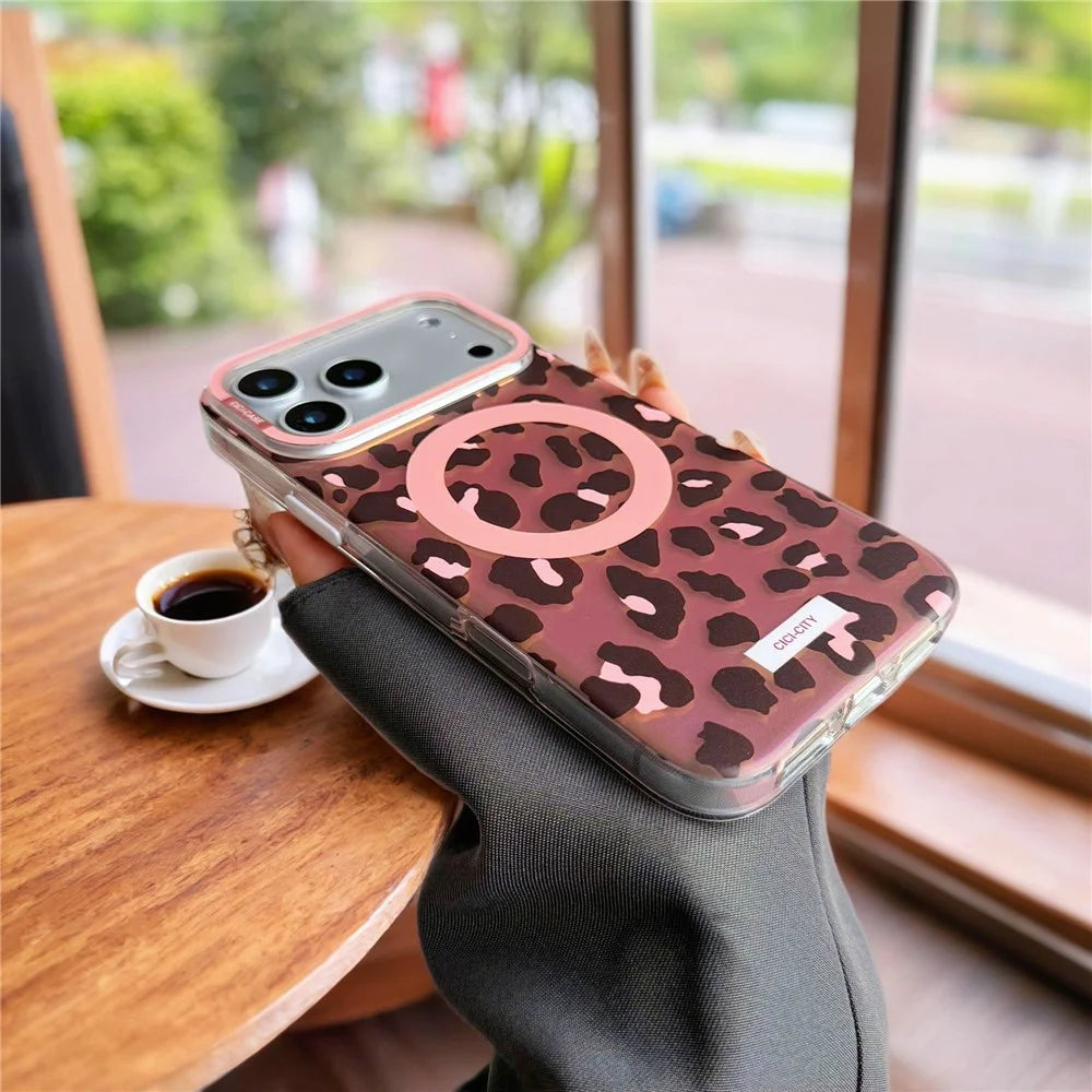 CICI-CITY For iPhone 17 Pro Case Compatible with MagSafe PC + TPU IMD Pattern Print Phone Cover - Brown / Leopard - 4