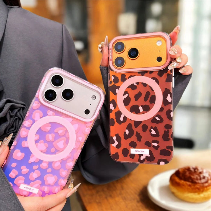CICI-CITY For iPhone 17 Pro Case Compatible with MagSafe PC + TPU IMD Pattern Print Phone Cover - Brown / Leopard - 6