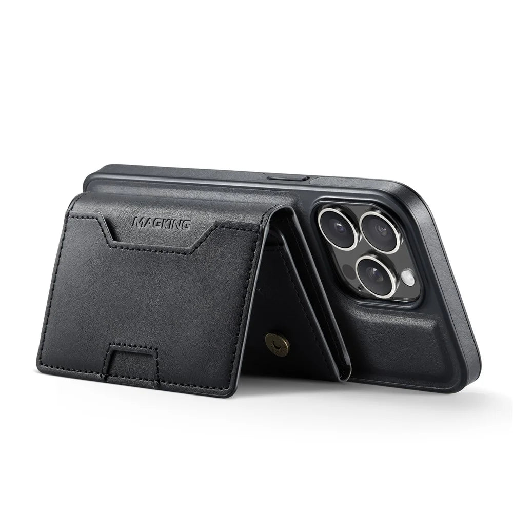 MAGKING K4 Series For iPhone 15 Pro Max Case Compatible with MagSafe Detachable Wallet PU TPU PC Phone Cover - Black - 2