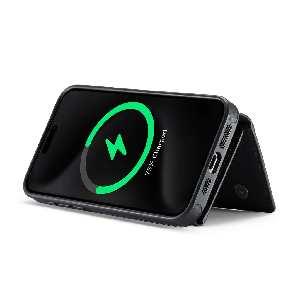 MAGKING K4 Series For iPhone 15 Pro Max Case Compatible with MagSafe Detachable Wallet PU TPU PC Phone Cover - Black - 3