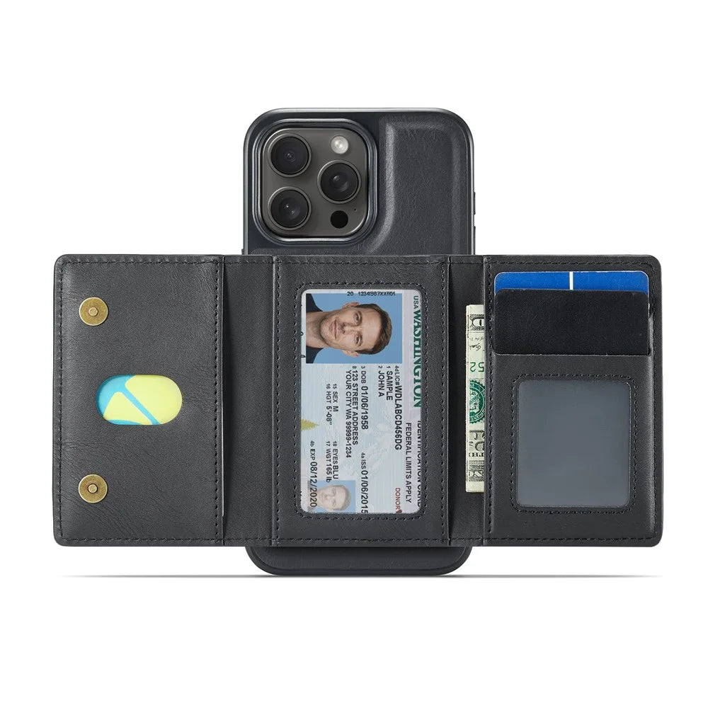 MAGKING K4 Series For iPhone 15 Pro Max Case Compatible with MagSafe Detachable Wallet PU TPU PC Phone Cover - Black - 4