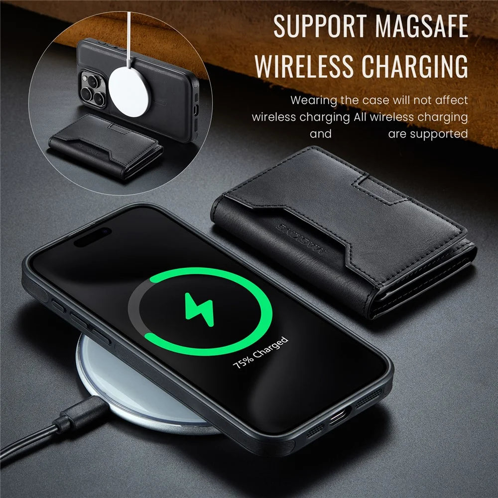 MAGKING K4 Series For iPhone 15 Pro Max Case Compatible with MagSafe Detachable Wallet PU TPU PC Phone Cover - Black - 7
