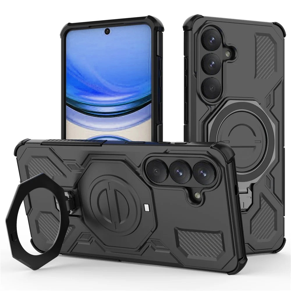 For Samsung Galaxy S26+ Magnetic Case Rotating Metal Kickstand Shockproof PC + TPU Phone Back Cover - Black - 1