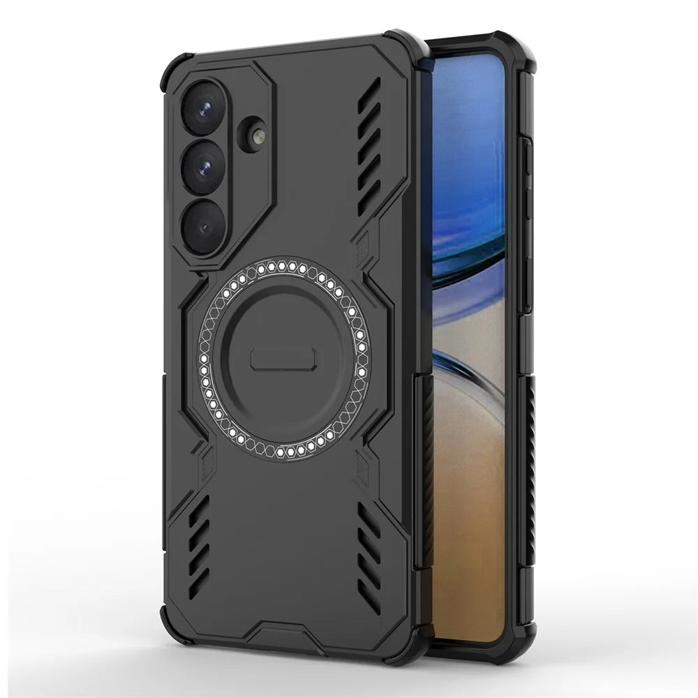 For Samsung Galaxy S26+ Magnetic Case Butterfly Armor Hollow Heat Dissipation PC + TPU Phone Cover - Black - 1