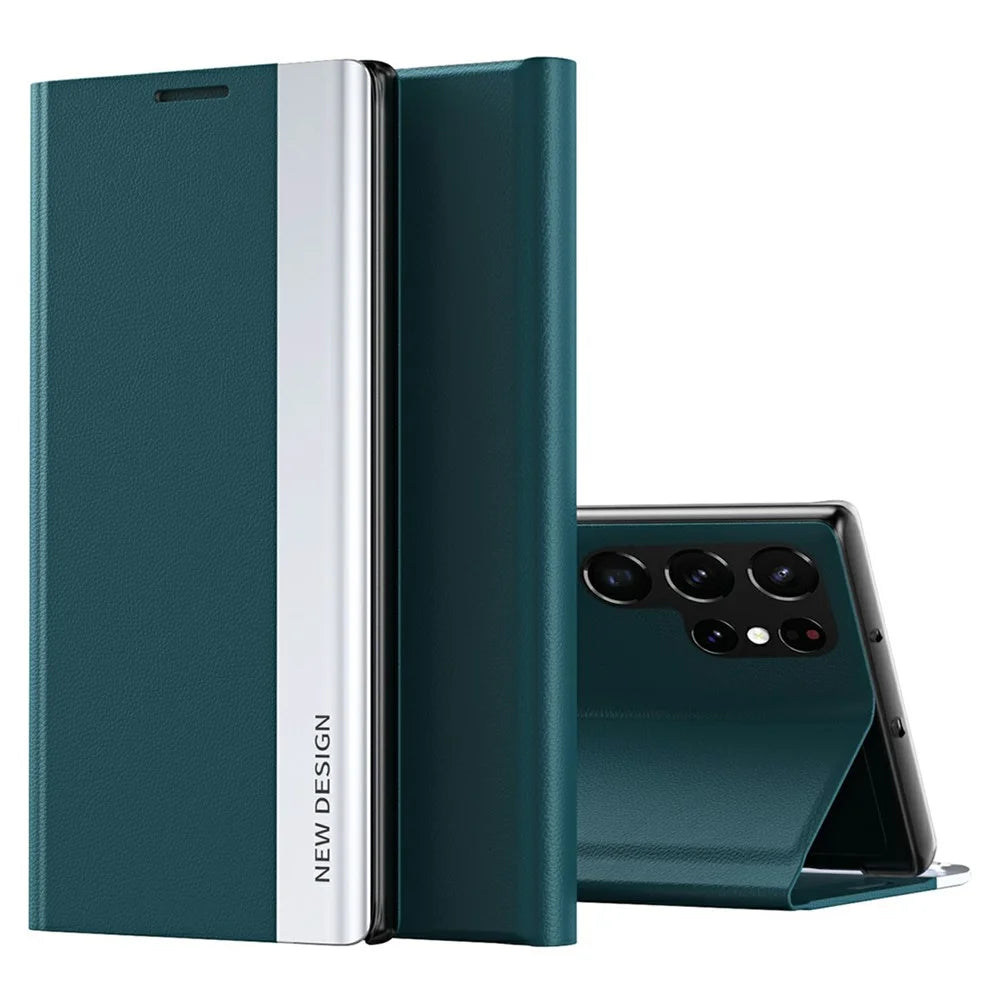 For Samsung Galaxy S26 Ultra Case Anti-Drop Leather Phone Cover with Stand - Green - 1