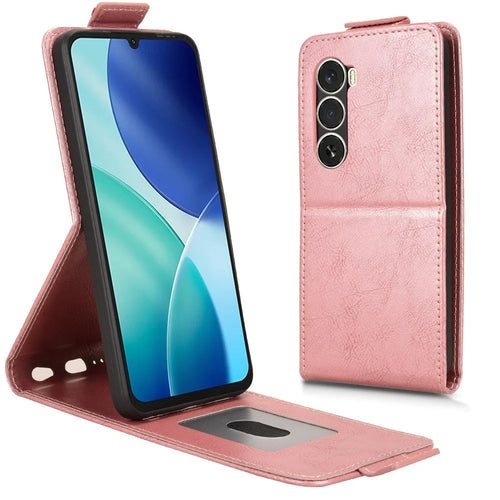 For itel A100 4G Stand Case Magnetic Clasp Vertical Flip Leather Phone Cover with Card Holder - Rose Gold - 1