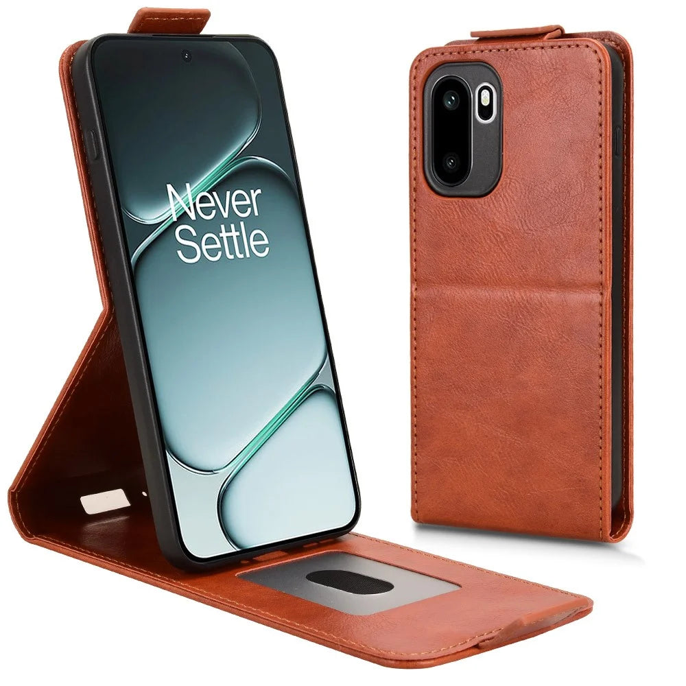 Stand Case For OnePlus 15R 5G / Ace 6T 5G / Ace 6 5G Magnetic Clasp Vertical Flip Leather Phone Cover with Card Holder - Orange - 1