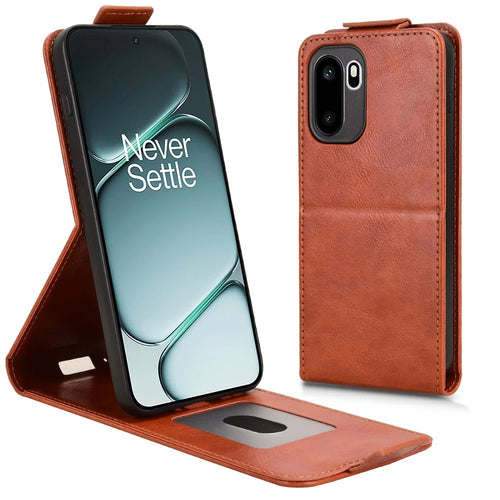 Stand Case For OnePlus 15R 5G / Ace 6T 5G / Ace 6 5G Magnetic Clasp Vertical Flip Leather Phone Cover with Card Holder - Orange - 1