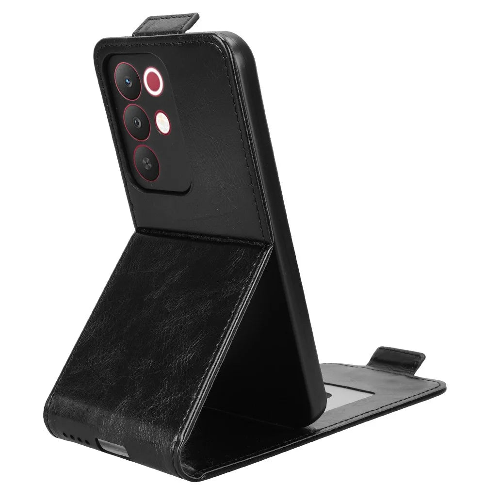 Stand Case For Realme C85 5G  /  15x (India) 5G Magnetic Clasp Vertical Flip Leather Phone Cover with Card Holder - Black - 3