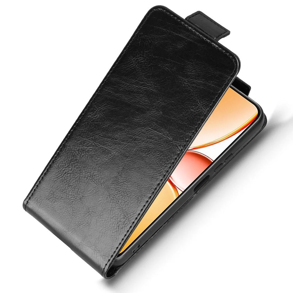 Stand Case For Realme C85 5G  /  15x (India) 5G Magnetic Clasp Vertical Flip Leather Phone Cover with Card Holder - Black - 4