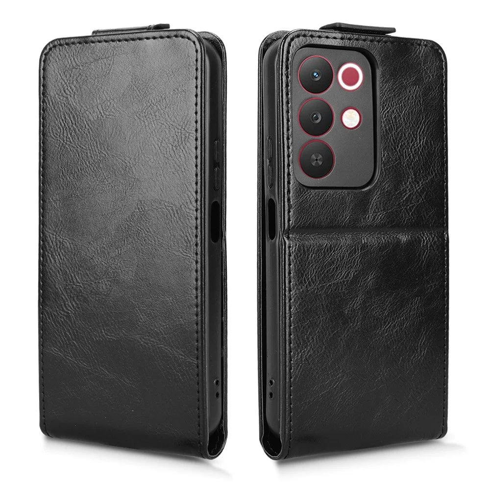 Stand Case For Realme C85 5G  /  15x (India) 5G Magnetic Clasp Vertical Flip Leather Phone Cover with Card Holder - Black - 5