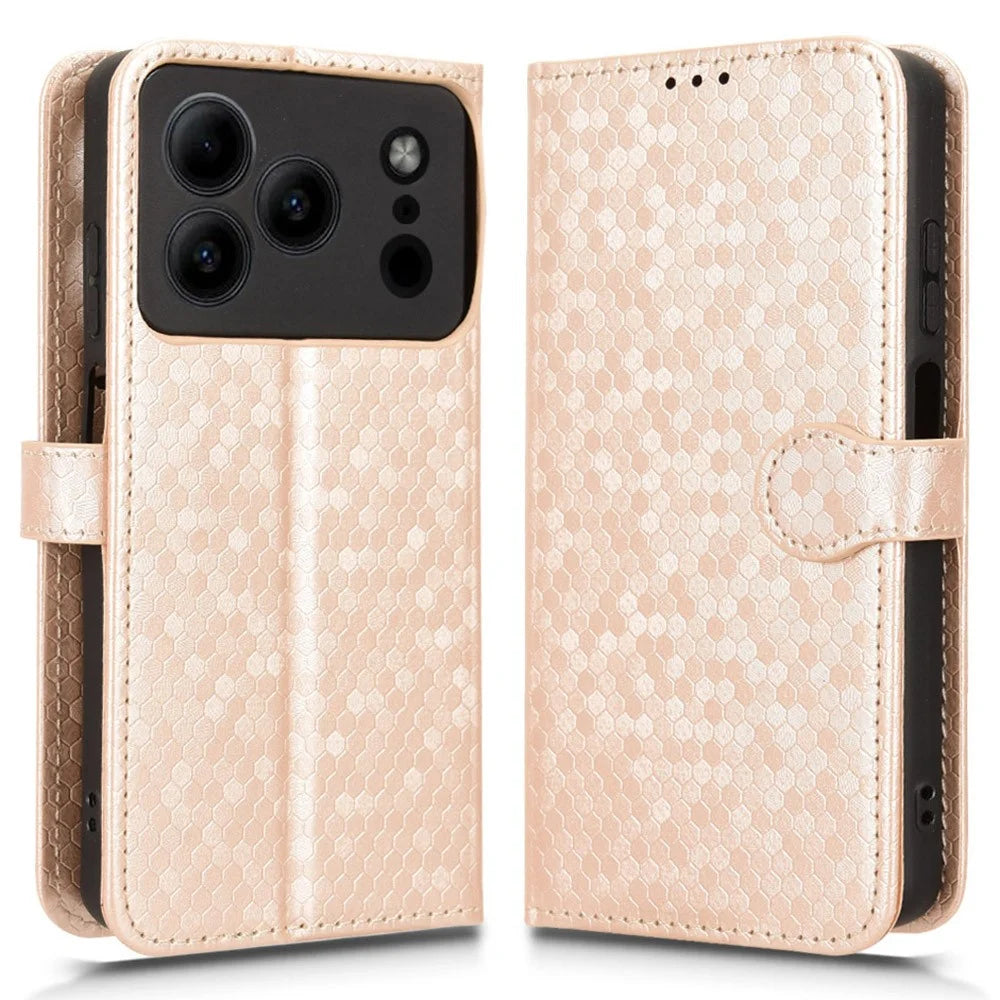 Wallet Case For Doogee Note 56  /  Note 56 Pro Dot Pattern Imprint PU Leather Phone Cover with Wrist Strap - Rose Gold - 1