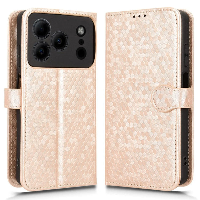 Wallet Case For Doogee Note 56  /  Note 56 Pro Dot Pattern Imprint PU Leather Phone Cover with Wrist Strap - Rose Gold - 1