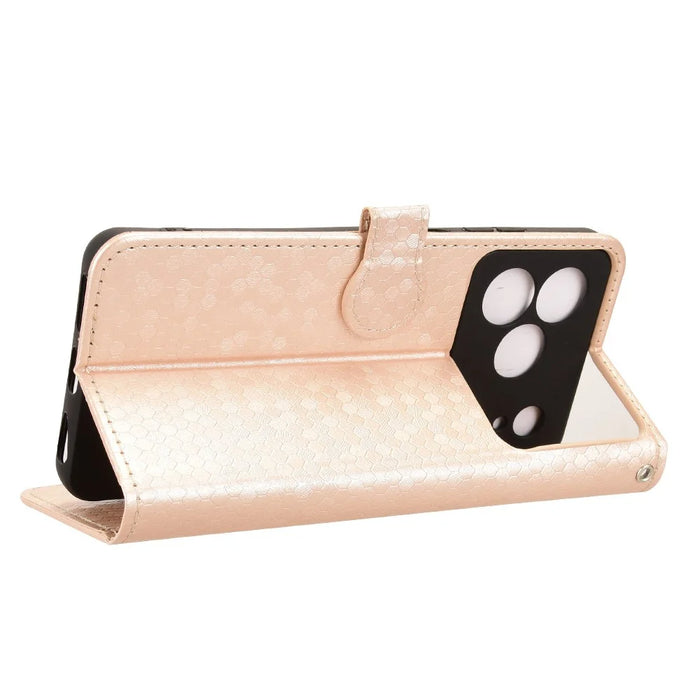 Wallet Case For Doogee Note 56  /  Note 56 Pro Dot Pattern Imprint PU Leather Phone Cover with Wrist Strap - Rose Gold - 3