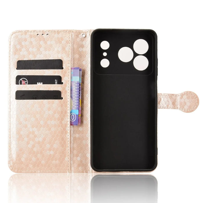 Wallet Case For Doogee Note 56  /  Note 56 Pro Dot Pattern Imprint PU Leather Phone Cover with Wrist Strap - Rose Gold - 4
