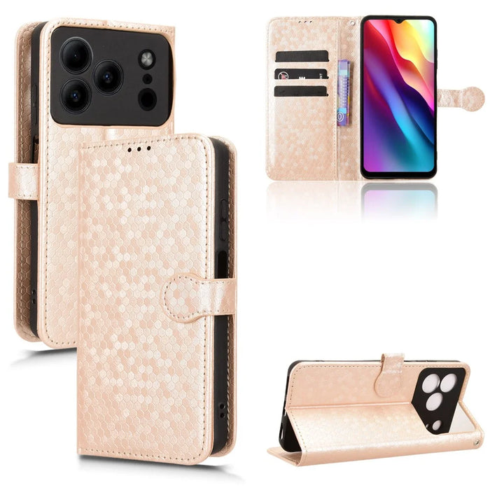 Wallet Case For Doogee Note 56  /  Note 56 Pro Dot Pattern Imprint PU Leather Phone Cover with Wrist Strap - Rose Gold - 5