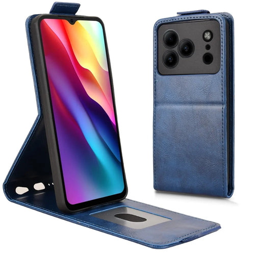 Stand Case For Doogee Note 56  /  Note 56 Pror Magnetic Clasp Vertical Flip Leather Phone Cover with Card Holder - Dark Blue - 1