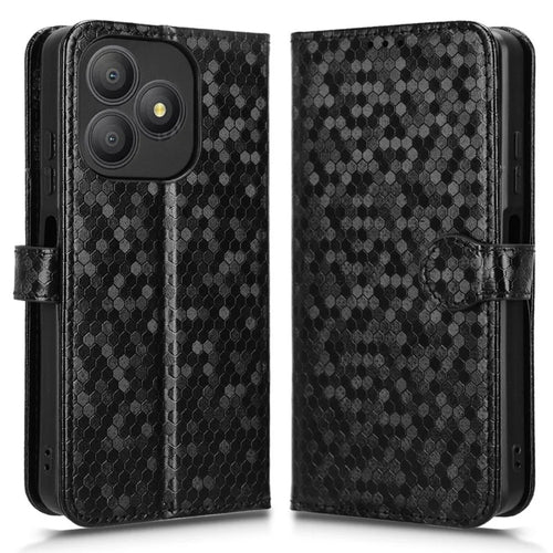 For Blackview Wave 9C Wallet Case Dot Pattern Imprint PU Leather Phone Cover with Wrist Strap - Black - 1