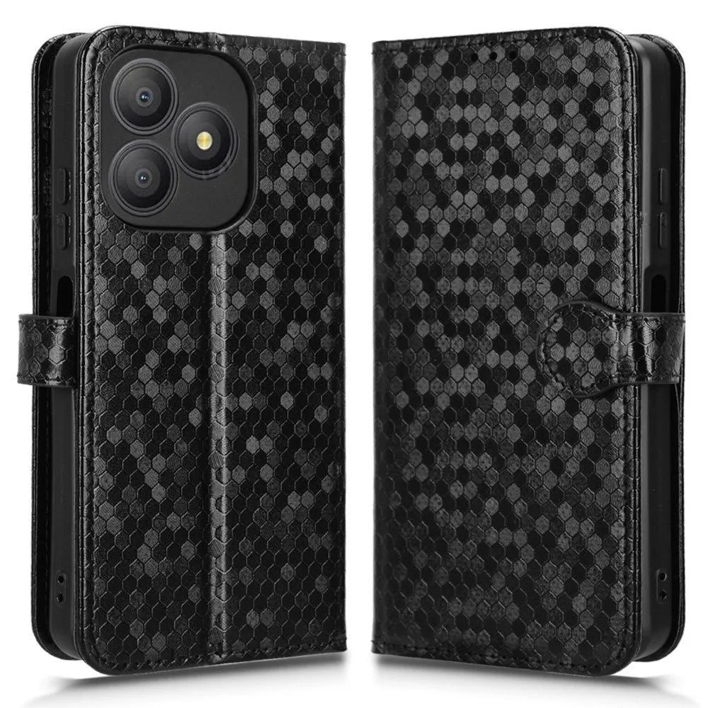 For Blackview Wave 9C Wallet Case Dot Pattern Imprint PU Leather Phone Cover with Wrist Strap - Black - 1