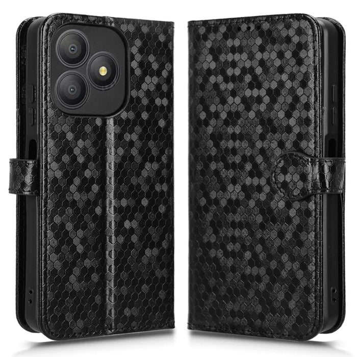 For Blackview Wave 9C Wallet Case Dot Pattern Imprint PU Leather Phone Cover with Wrist Strap - Black - 1