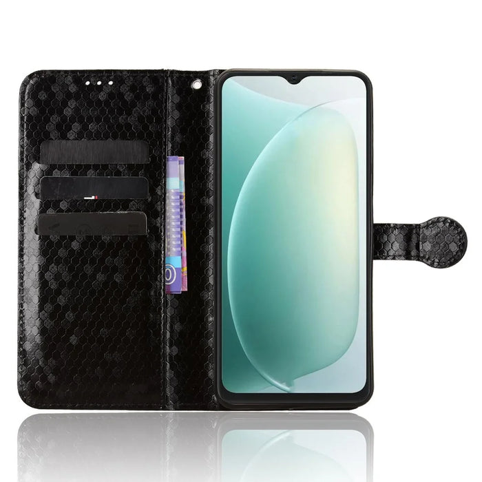For Blackview Wave 9C Wallet Case Dot Pattern Imprint PU Leather Phone Cover with Wrist Strap - Black - 2
