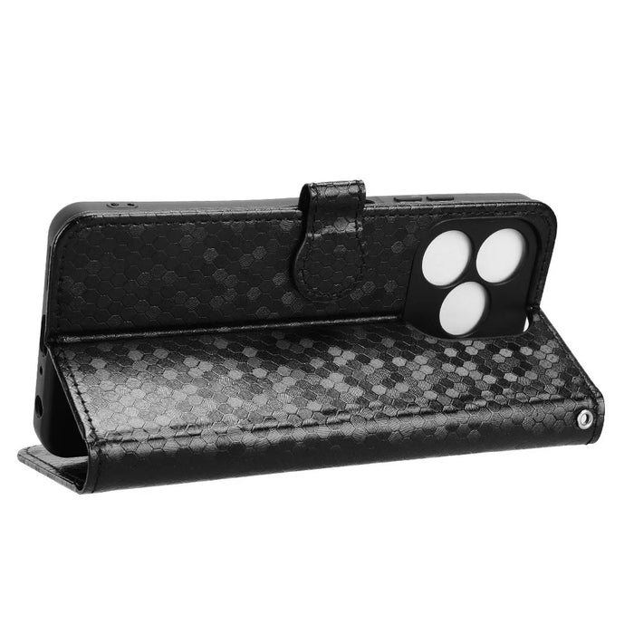 For Blackview Wave 9C Wallet Case Dot Pattern Imprint PU Leather Phone Cover with Wrist Strap - Black - 3