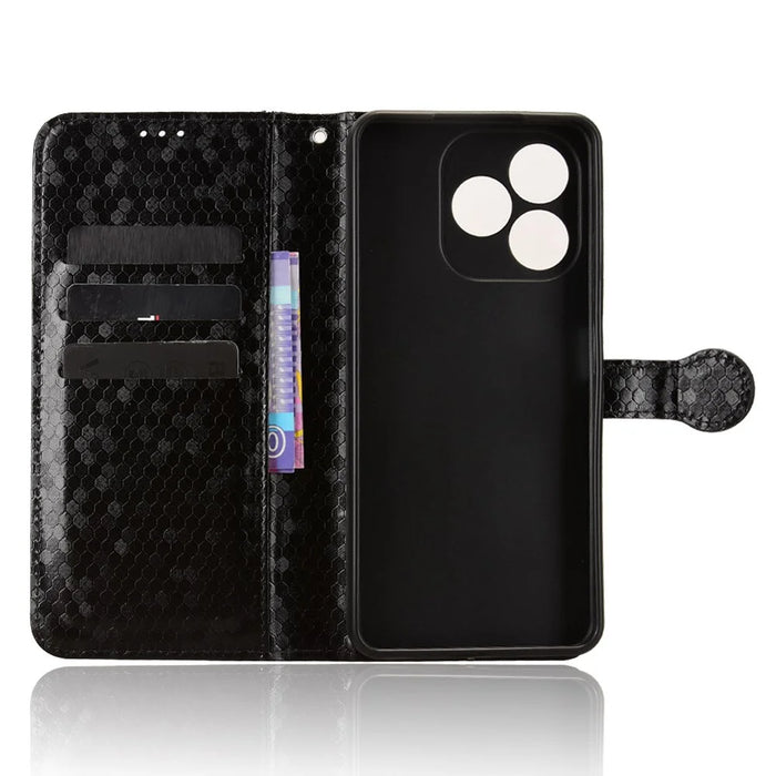For Blackview Wave 9C Wallet Case Dot Pattern Imprint PU Leather Phone Cover with Wrist Strap - Black - 4