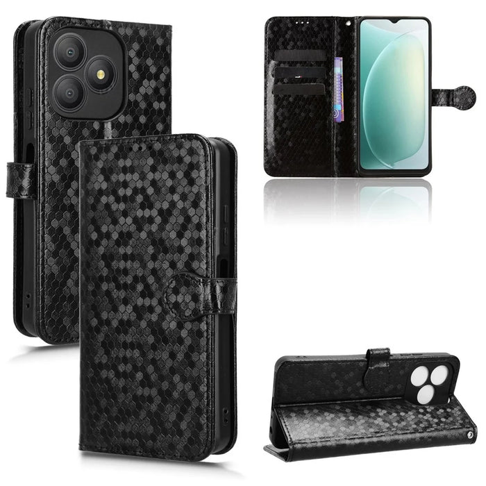 For Blackview Wave 9C Wallet Case Dot Pattern Imprint PU Leather Phone Cover with Wrist Strap - Black - 5