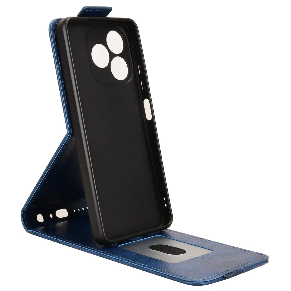 For Blackview Wave 9C Stand Case Magnetic Clasp Vertical Flip Leather Phone Cover with Card Holder - Dark Blue - 2