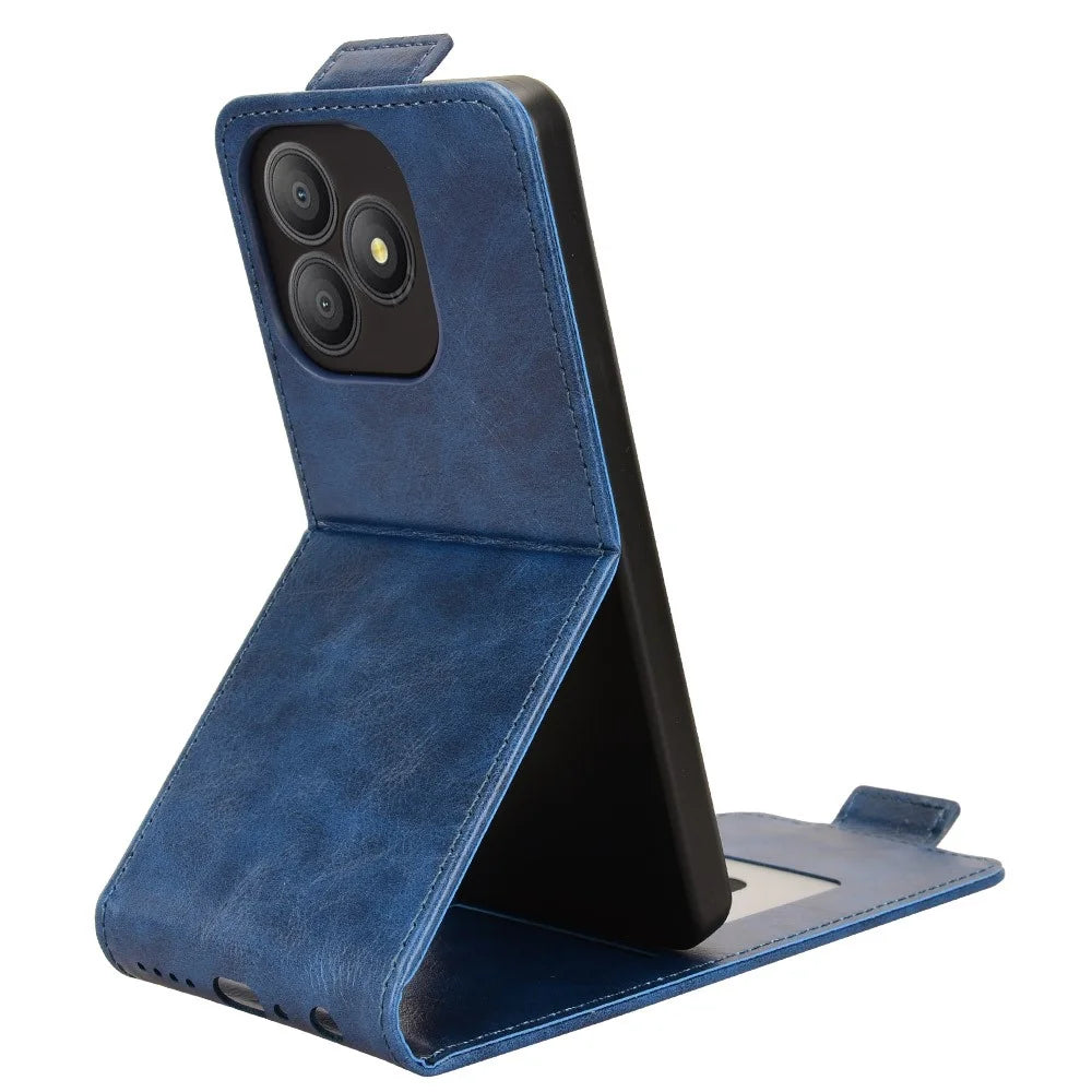 For Blackview Wave 9C Stand Case Magnetic Clasp Vertical Flip Leather Phone Cover with Card Holder - Dark Blue - 3