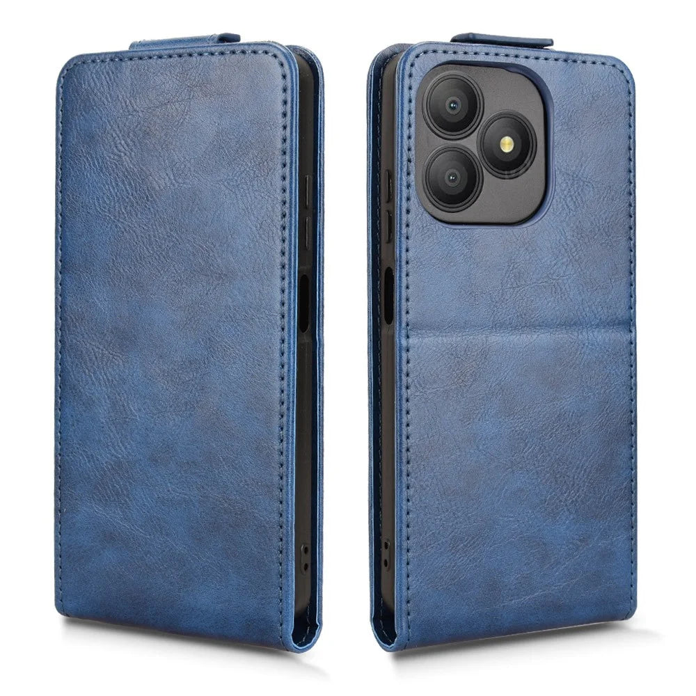 For Blackview Wave 9C Stand Case Magnetic Clasp Vertical Flip Leather Phone Cover with Card Holder - Dark Blue - 5
