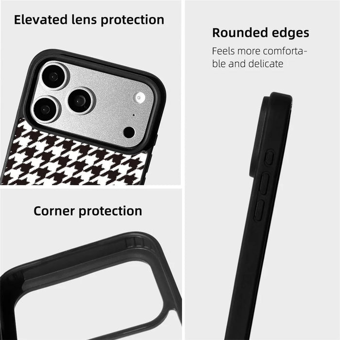 EYCASE Grid Series for iPhone 17 Pro Max Magnetic Case Black Edge TPU + Acrylic Cover Compatible with MagSafe - Black White Houndstooth - 6