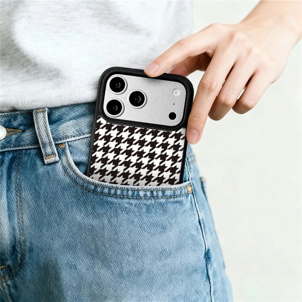 EYCASE Grid Series for iPhone 17 Pro Max Magnetic Case Black Edge TPU + Acrylic Cover Compatible with MagSafe - Black White Houndstooth - 7