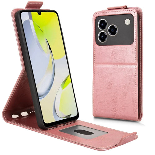 For ZTE Blade A76 4G Stand Case Magnetic Clasp Vertical Flip Leather Phone Cover with Card Holder - Rose Gold - 1