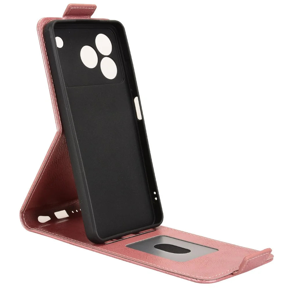 For ZTE Blade A76 4G Stand Case Magnetic Clasp Vertical Flip Leather Phone Cover with Card Holder - Rose Gold - 2