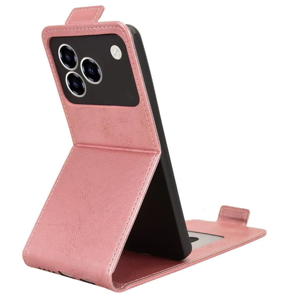 For ZTE Blade A76 4G Stand Case Magnetic Clasp Vertical Flip Leather Phone Cover with Card Holder - Rose Gold - 3