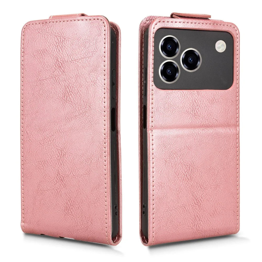 For ZTE Blade A76 4G Stand Case Magnetic Clasp Vertical Flip Leather Phone Cover with Card Holder - Rose Gold - 5