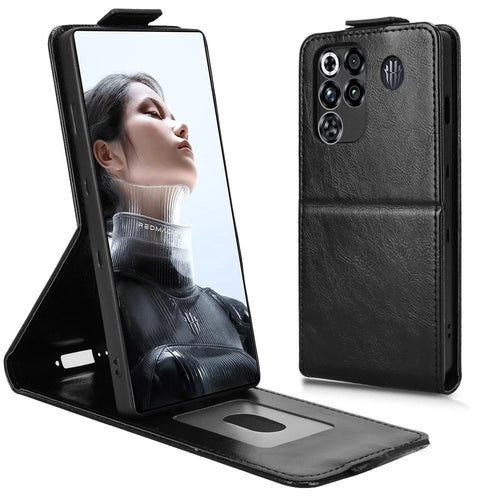Stand Case For ZTE nubia RedMagic 11 Pro 5G  /  11 Pro+ 5G Magnetic Clasp Vertical Flip Leather Phone Cover with Card Holder - Black - 1