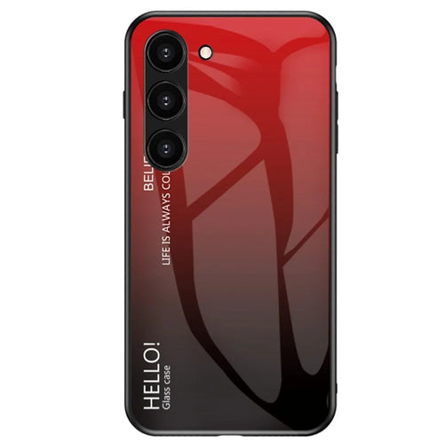 For Samsung Galaxy S23+ Gradient Color Shockproof Phone Case Tempered Glass Hard PC Soft TPU Anti-drop Hybrid Cover - Gradient Red Black - 1