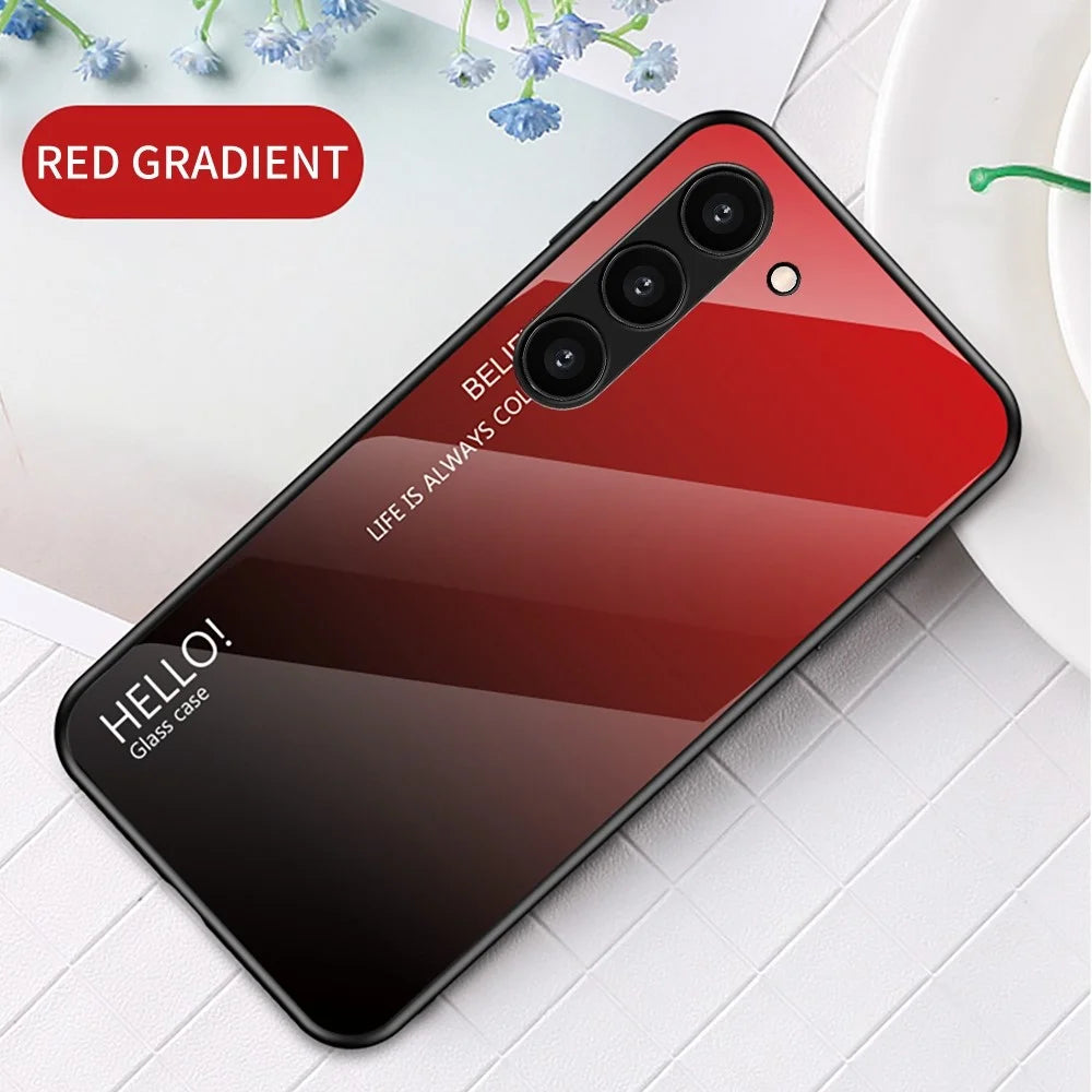 For Samsung Galaxy S23+ Gradient Color Shockproof Phone Case Tempered Glass Hard PC Soft TPU Anti-drop Hybrid Cover - Gradient Red Black - 2