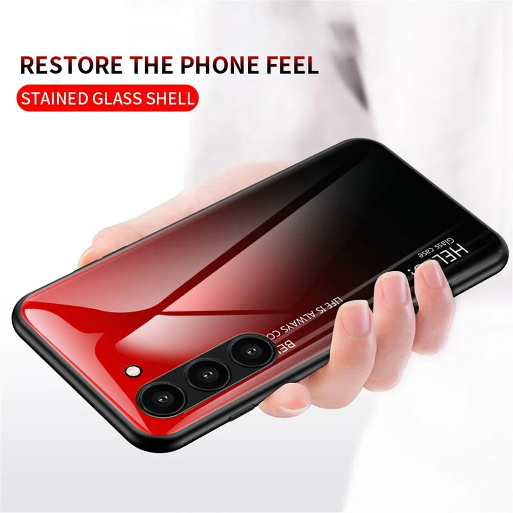 For Samsung Galaxy S23+ Gradient Color Shockproof Phone Case Tempered Glass Hard PC Soft TPU Anti-drop Hybrid Cover - Gradient Red Black - 3